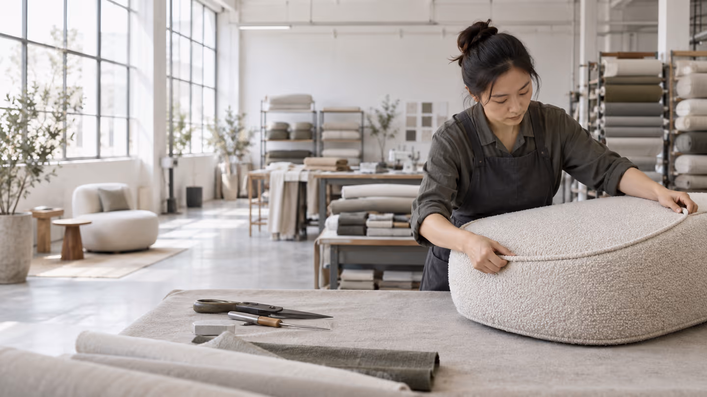 Technician making a custom seat cushion in our Shenzhen factory