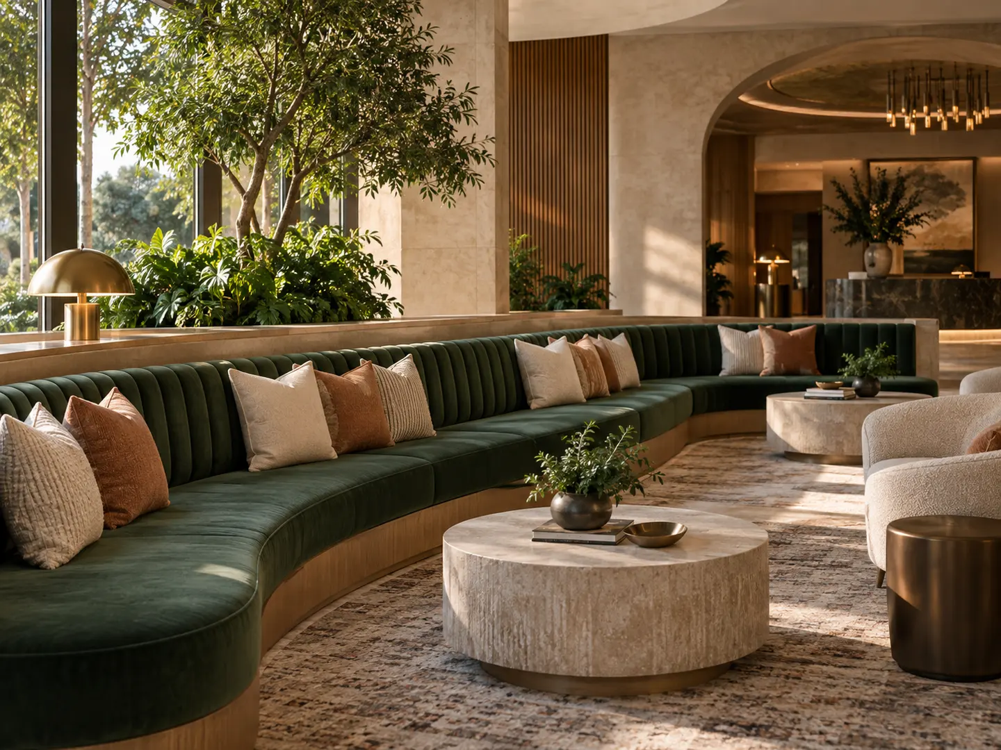Tailored upholstered restaurant booth seating in a contemporary dining interior